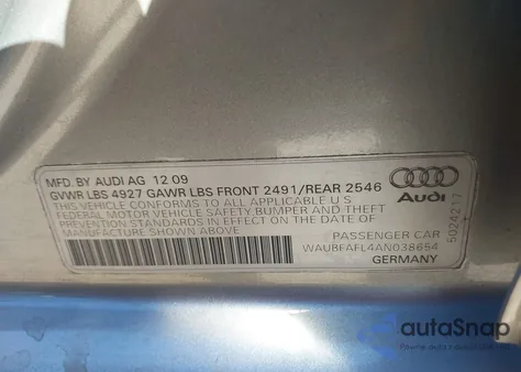 2010 Audi A4 2.0T Premium z USA, uszkodzony, nr VIN WAUBFAFL4AN038654